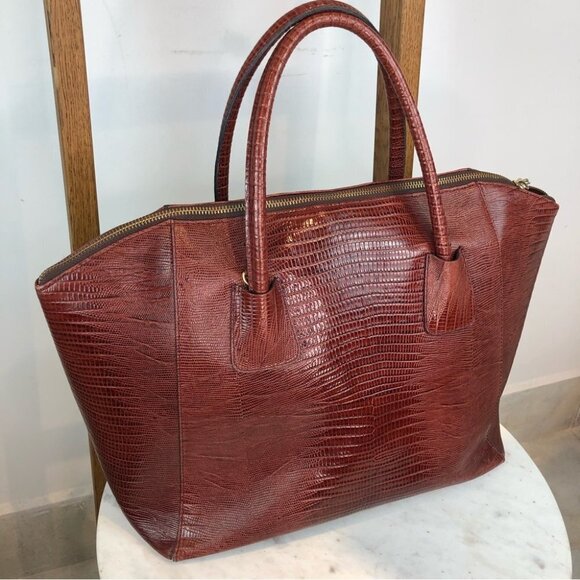 Vtg Valentino Milano brown reptile leather satchel with crossbody shoulder strap - Picture 8 of 12